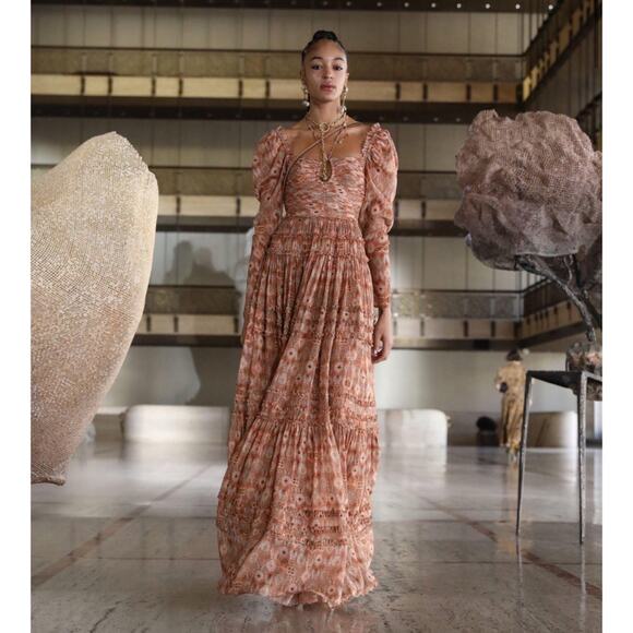 Ulla Johnson Rabia Horizon Brown Printed Silk Blend Maxi Gown Dress Women’s 2 - Picture 1 of 15